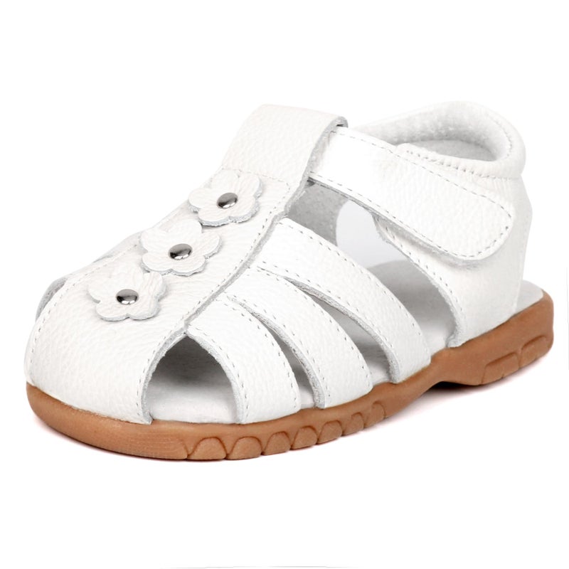 Femizee Girls Casual Leather Closed Toe Flower Princess Dress Sandal(Toddler/Little Kid) Size 8 Toddler,White,1508 CN26 - Image 1